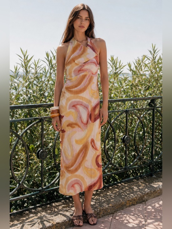 Zara Dresses & Skirts - Zara Multicolored Printed With Combination Back Midi Dress